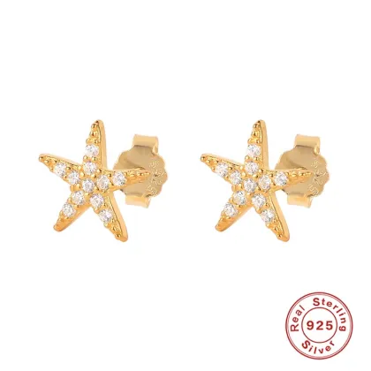 HYH S925 Sterling Silver Colorful Zircon Pentagram Stud Earrings