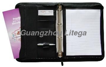 Zip Pu Leather Portfolio with Bring Binder and Notepad