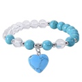 Natural Stone Quartz Round Beads With Heart Charm Stretch Bracelet Gemstone Chakra Healing Quartz Elastic Bracelet for Women Men