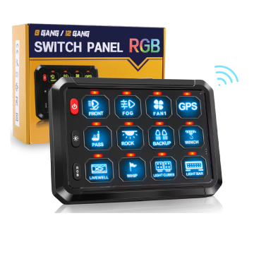 12V/24V Off Road LED Light Controller - 12 Gang Switch Panel with Wireless RGB and Overload Protection