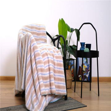 Striped Double-sided Fleece Printing Flannel Coral Blanket