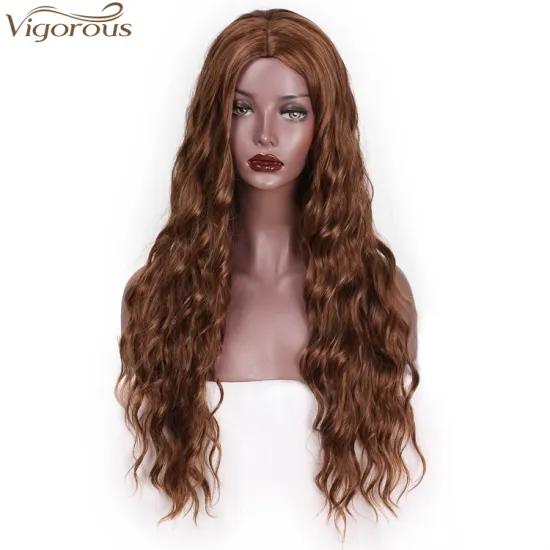 Vigorous Brown Color Long Water Wave Hairstyle Wigs for Women Synthetic Hair High Temperature Fiber Real Natural