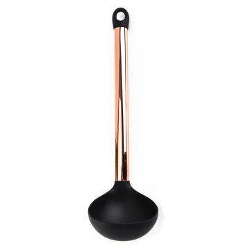 Low MOQ Black Silicone Soup Ladle with Gold Stainless Steel Handle