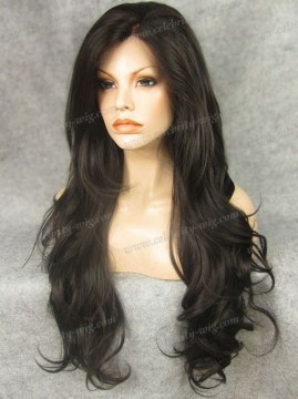 Hot selling good quality synthetic lace front Dark brown color body wavy hair wig