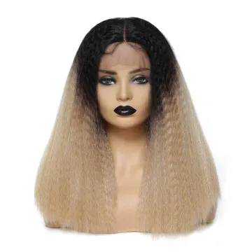 X-TRESS Synthetic Lace Front Wig For Women Kinky Straight Ombre Blonde Middle Part Blunt Hair Wigs With Baby Hair