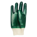 Acabado liso de PVC verde. Guantes industriales Knit Wrist