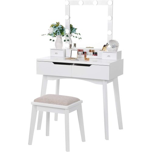 4 Drawers Vanity Table Desk With Led Light