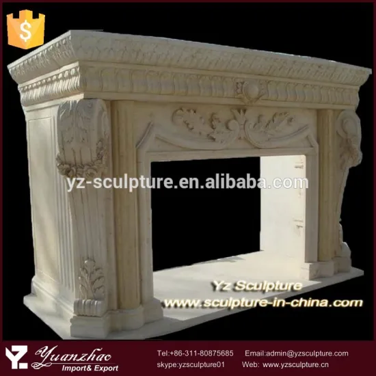 flower-carved Egypt cream stone fireplace for home decoration