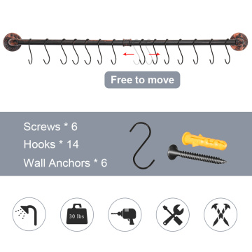 Küchenutensilienstange mit 14 abnehmbaren S-Hooks