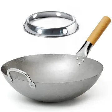 High Quality Chinese Hammered Carbon Steel Cooking Wok with Stainless Steel Wok Rack