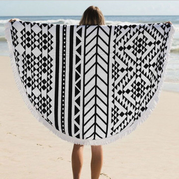 Beach Towel Large custom printed circle beach towel with tassels Supplier
