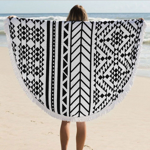Beach Towel Large custom printed circle beach towel with tassels Supplier