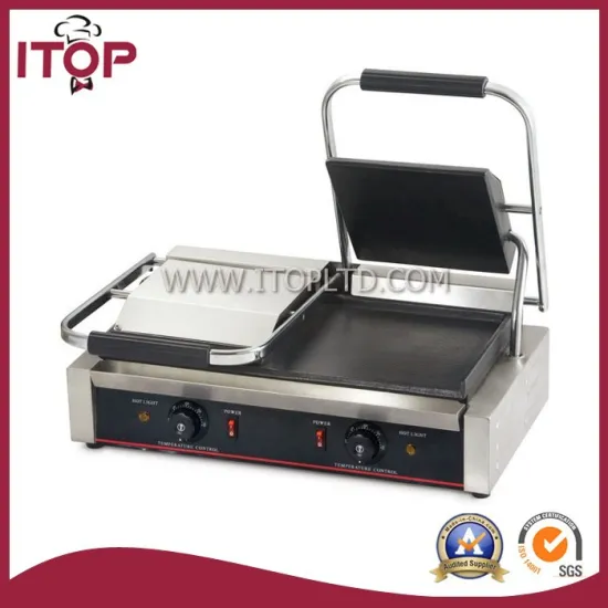 Double flat plate electric panini contact grill
