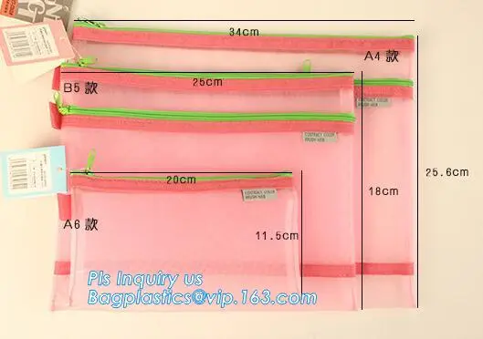 PVC Plastic File Folder Mesh Zipper Bag, mesh pencil bag file bag with zipper, zipper file bag pvc mesh zipper document bag