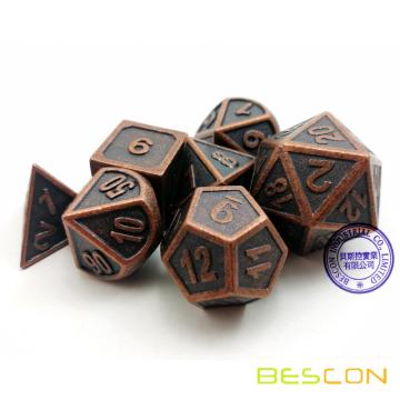 Bescon New Style Antique Copper Solid Metal Polyhedral Dice Set of 7 Copper Metallic RPG Role Playing Game Dice 7pcs Set D4-D20