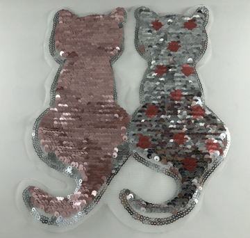 Pink Silver Reversible Cat Sequin Patch