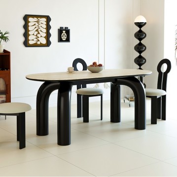 Modern Natural Stone Table with Solid Wood Legs - Dreamhause High Quality Dining Furniture