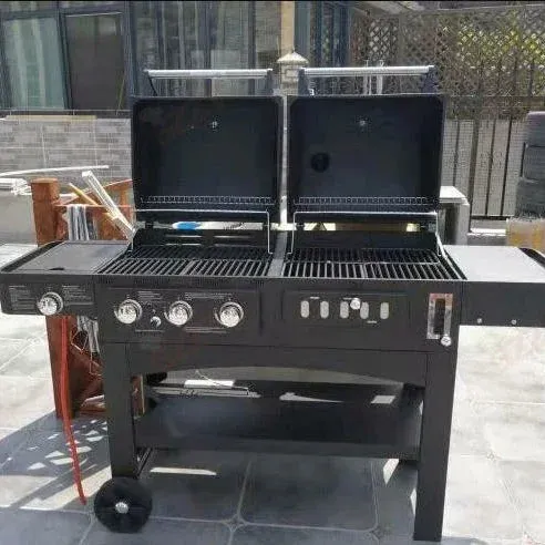 Hot Garden Barbecue Grill Trolley Charcoal Gas Dual-Use Grill American Family Party Barbecue Machine