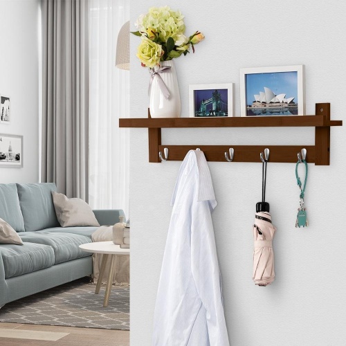 Solid Wood Coat Rack Wall Mounted With Hooks