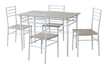 White oak color PVC veneer table top dining set with 4pcs chairs