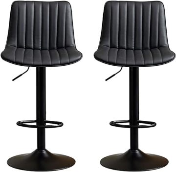 Faux Leather Swivel Bar Stools - Adjustable Counter Height with Backrest, Black High Chairs
