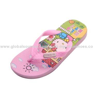 Soft eco-friendly PVC kids slipper, various cartoon transfer printing strap with customized logo