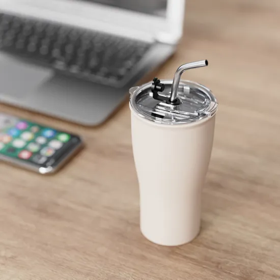 Wholesale Custom Double Wall Ceramic Travel Coffee Mug - Portable Straw Cold Cup Food Grade Ceramic Coffee To Go Mug