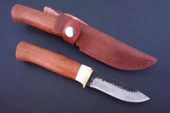 textured steel blade hunting knife w,handwood handle