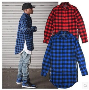 CP-6 High quality Red Blue Plaid zipper long sleeved shirts for men and women