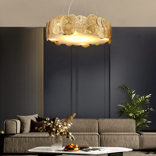 Round Copper Glass Led Chandelier Pendant Light