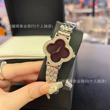 Simple Four Leaf Clover Diamond Ring Watch for Women