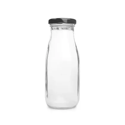Stocked empty 300ml clear glass milk coffee bottle
