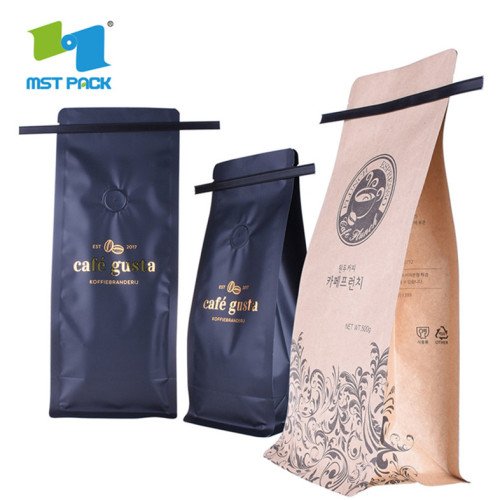 Coffee bean Flat Bottom square packaging plastic Bag With Valve