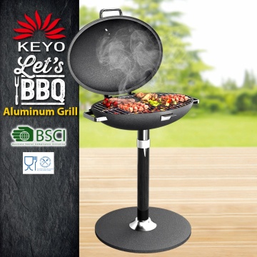 KEYO Outdoor Barbecue Grilles Freestanding Pedestal Iron Cast Aluminum Charcoal BBQ Grills With Thermometer