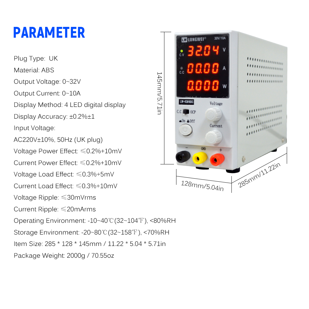 30V 10A Switching Power Supply 4-digit LED Voltage Current Power Display DC Voltage-stabilized Source Regulated Power Supply