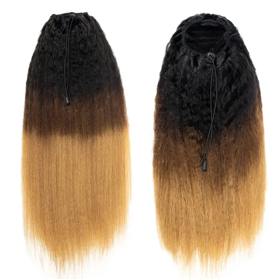 Wholesale African women brazilian human hair extensions vendor female Afro Kinky straight curly wrap Drawstring Ponytail Hair