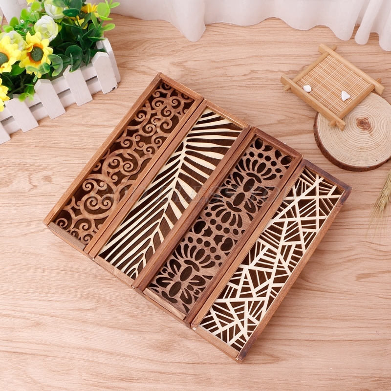 Retro Wooden Stationery Case Hollow Out Boxes Desktop Pencil Storage Organizer Drop Shipping