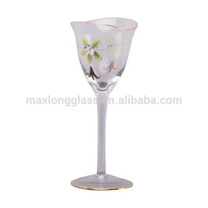 Clear Painting White Wine glass with wave rim,Golden rim, golden edge on foot
