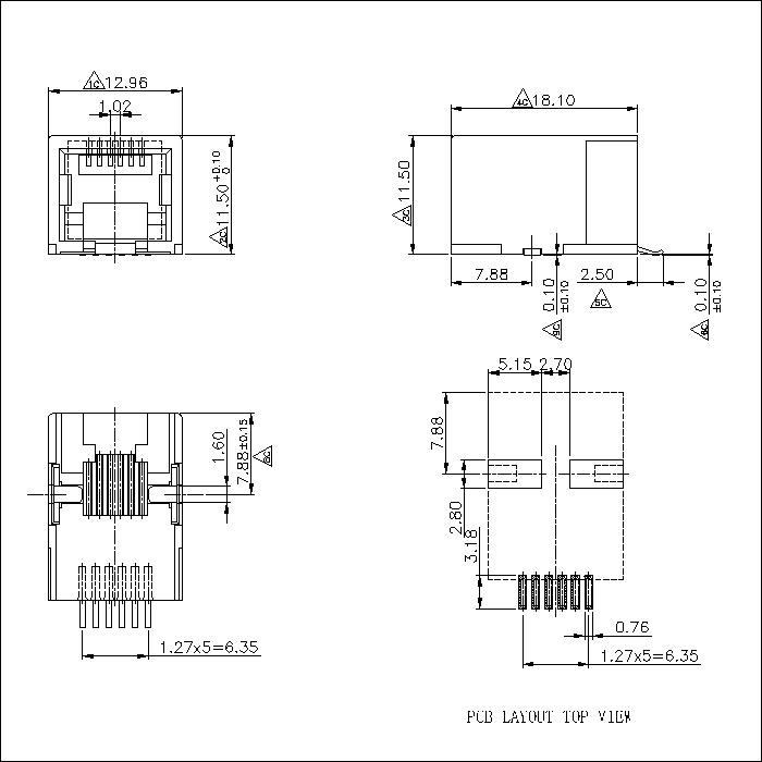 ATRJ5832-6P6C-X-A-X RJ11 SIDE ENTRY SMT PCB JACK