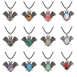 Gemstone 13X18mm Cabs Antique Silver Alloy Antique Silver Alloy Bat Pendant Necklace 45cm Black Cord