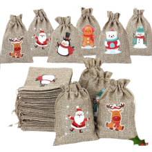Christmas jute drawstring bag