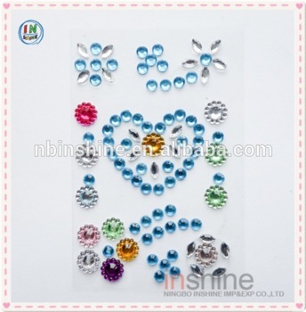 Hot sale bling stone stickers for scrapbook , heart acrylic stickers , crystal sticker