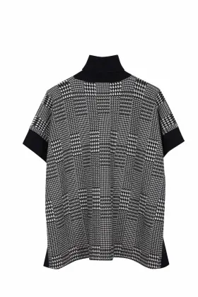 Women's Knitted Jacquard Turtleneck Swallow Gird Poncho Cape