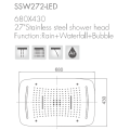 دش علوي 27 بوصة مع LED / مطر + شلال + وظيفة فقاعة