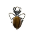 Yellow Tiger Eye Stone 13X18mm Cabs Antique Silver Alloy Spider Pendant Keychain