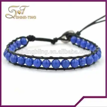 Wholesale 6mm blue stone beaded couple bracelet