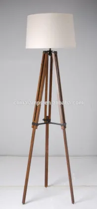 Christmas decoration lighting floor lamp wood bollard light tripod wood floor lamps with fabric lampshade for hotel lighting