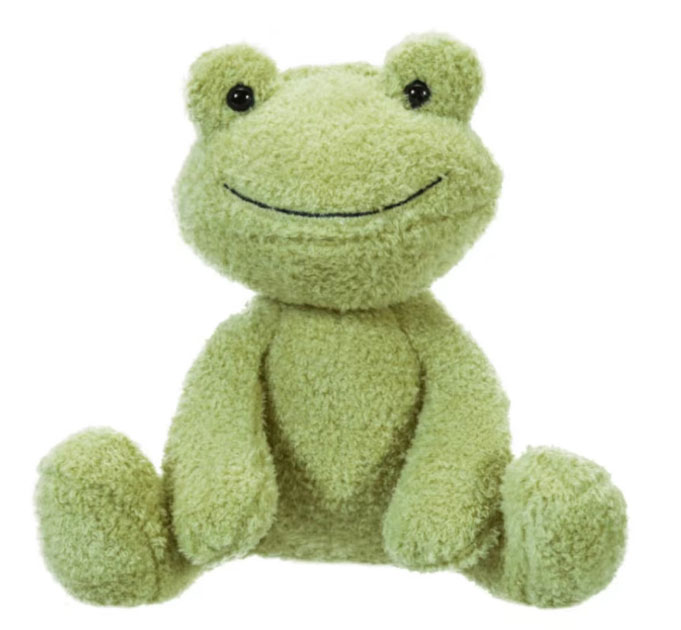 Plush green sitting frog doll with big eyes