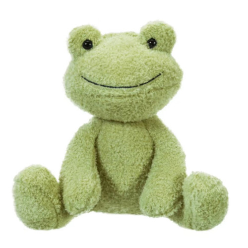 Plush green sitting frog doll with big eyes