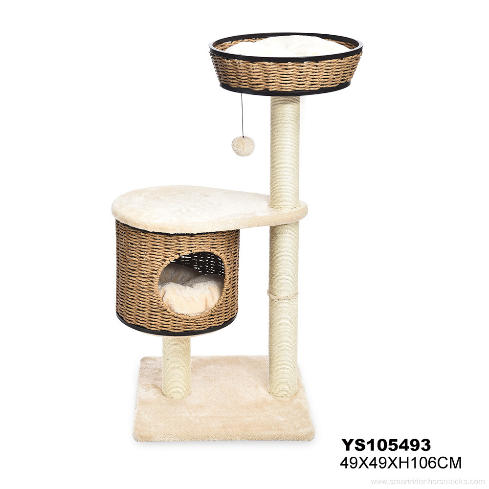 Artificial Rattan Kitty Scratching Furniture Plush Covered Sisal Post Cat Tree